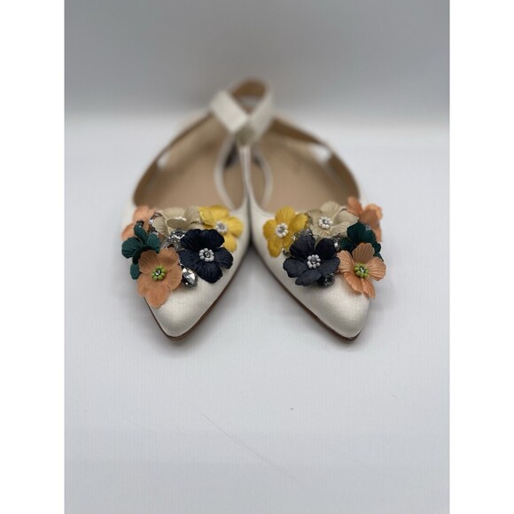 Pokemaoke Women Sandals 3D Flowers Ivory Satin Floral Slingback Formal Shoe 39 - Picture 2 of 8